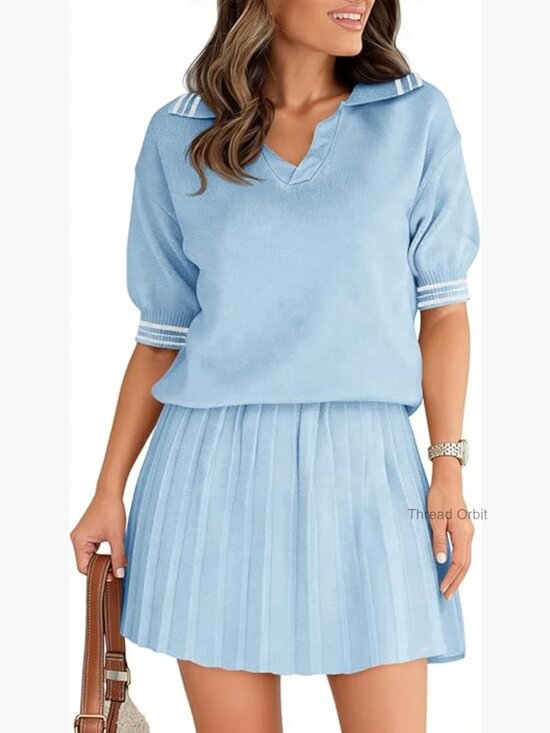 Other - 2 Piece Skirt Set: Knit Sweater Top & Pleated Mini Skirt, Lounge Set